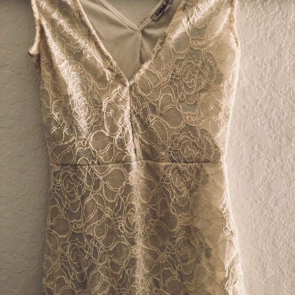 Light Cream Floral Roses Bodycon Dress XS - Picture 5 of 8